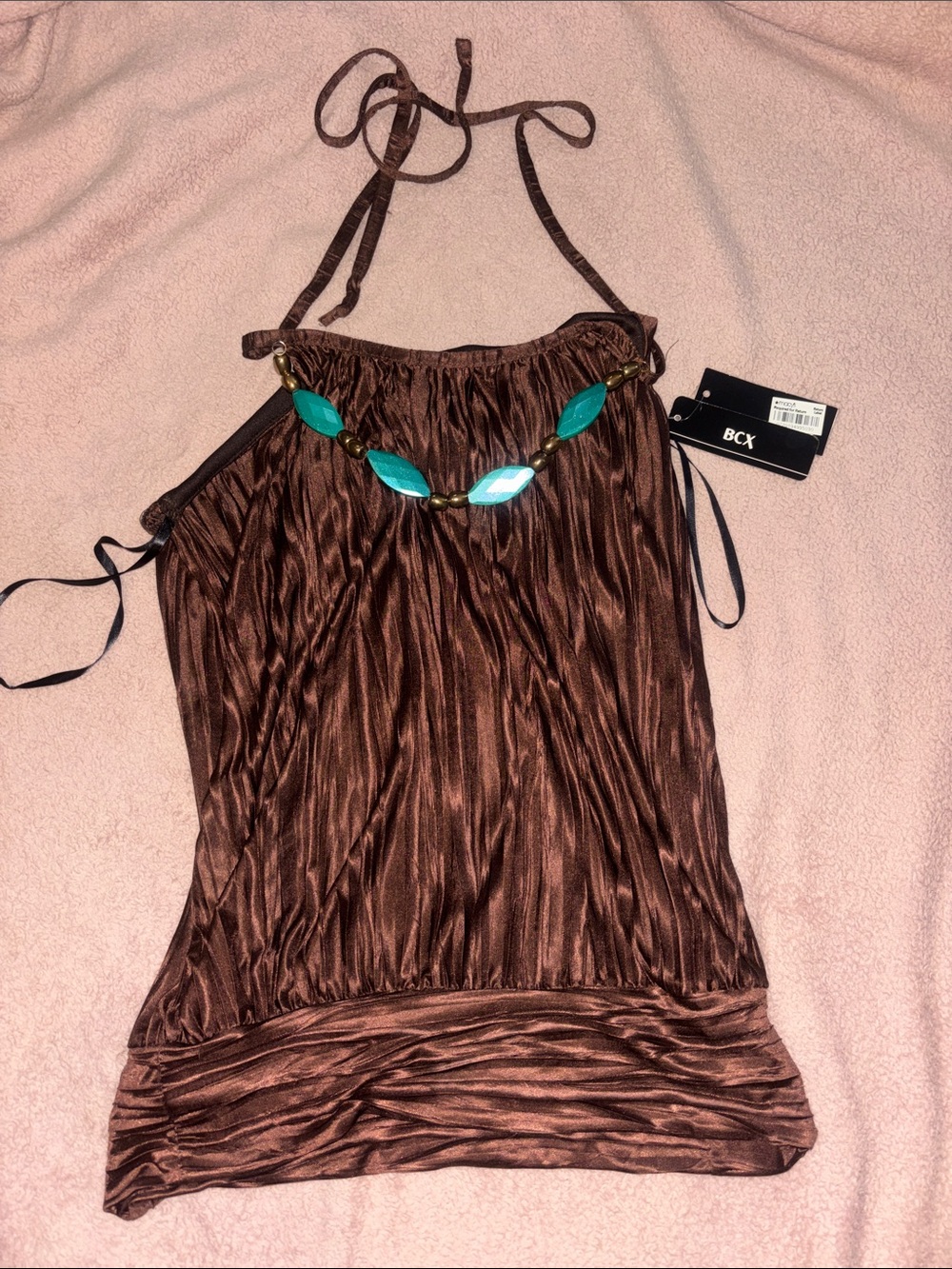 *NWT* - BCX Brown Halter Camisole with Turquoise Bead Accents